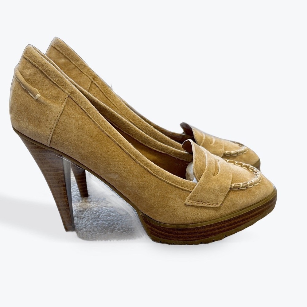 Envy Penny Camel Suede Platform High Heel Loafer Pumps Womens Size 10